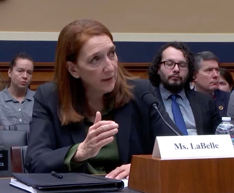 Professor Regina LaBelle speaking before Congress.