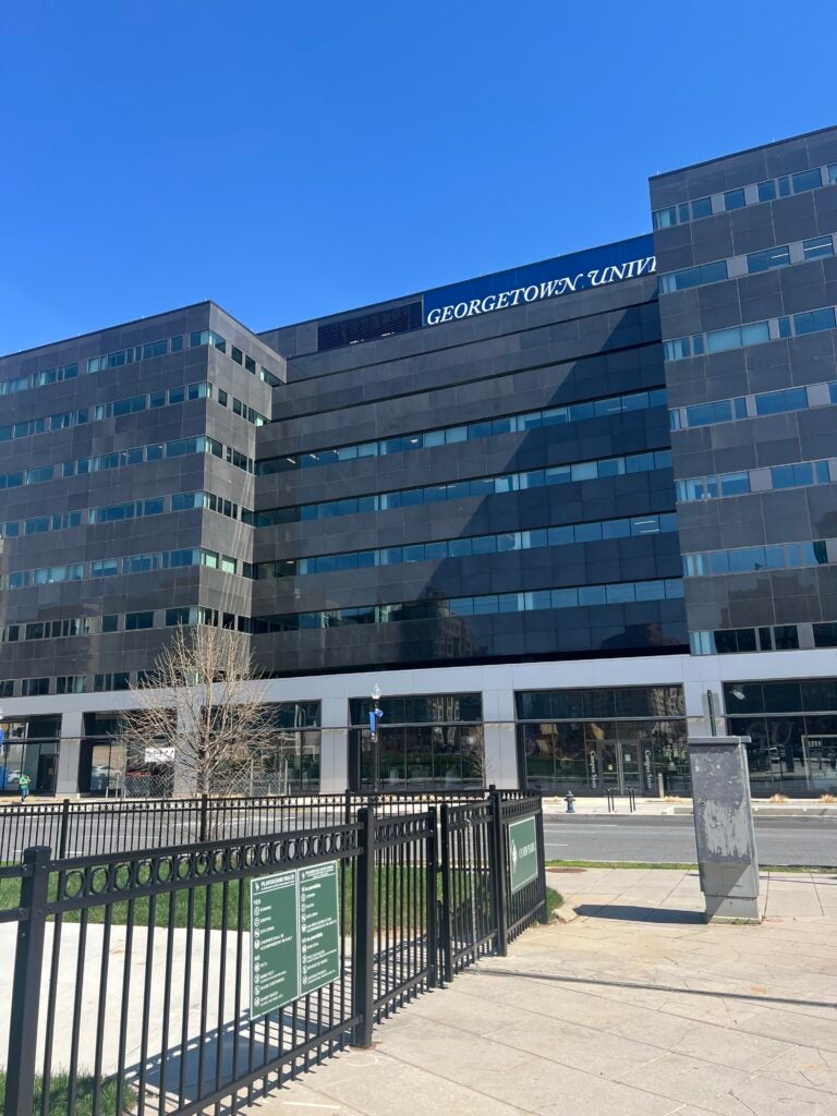 111 Mass Ave NW, a tall gray building with many windows. School of Health students will have the opportunity to use several student resources and study spaces in the new building.