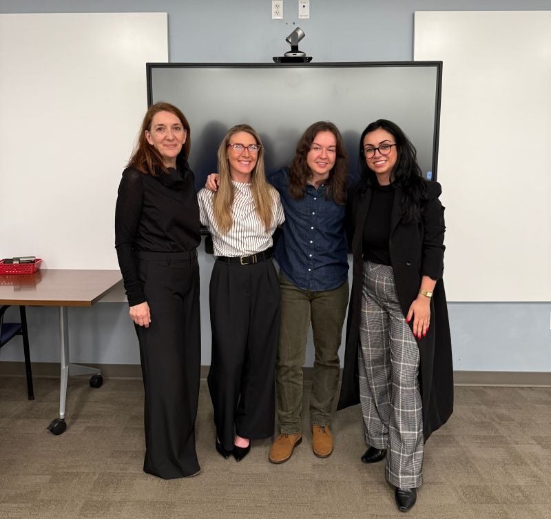 From left to right: Professor LaBelle, Amber Lashbaugh, Rachel Bowling, and Layal Harfouch. Amber, Rachel, and Layal led an interactive workshop for Professor LaBelle's seminar course.
